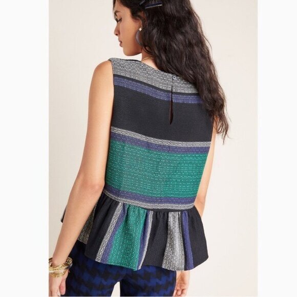 Anthropologie Corey Lynn Calter Sleeveless Top Stripe Peplum Trim XL - Picture 3 of 9